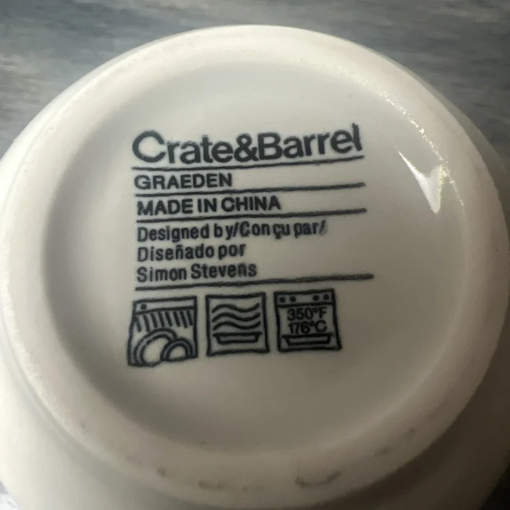 Crate & Barrel‎ GRAEDEN Light Gray & White Replacement Mug Cup Coffee Tea